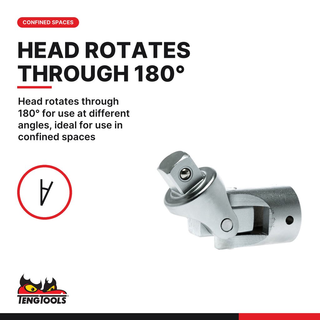 Teng Tools M340030-C 3/4 Inch Drive Universal Joint, Angled Drive, head rotates through 180° for use at different angles
