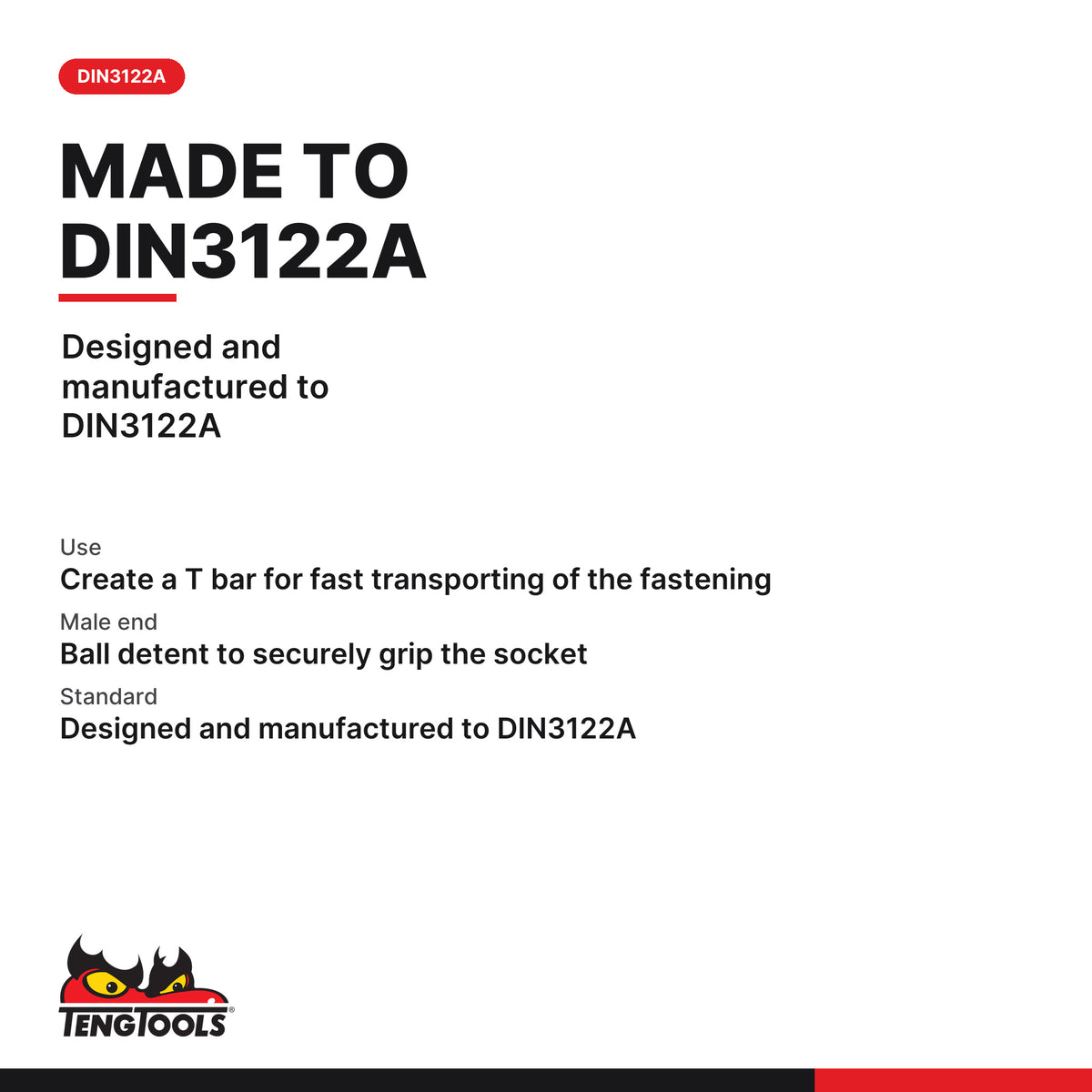 Teng Tools M340050-C 3/4 Inch Drive Sliding T-Bar, designed and manufactured to DIN3122A