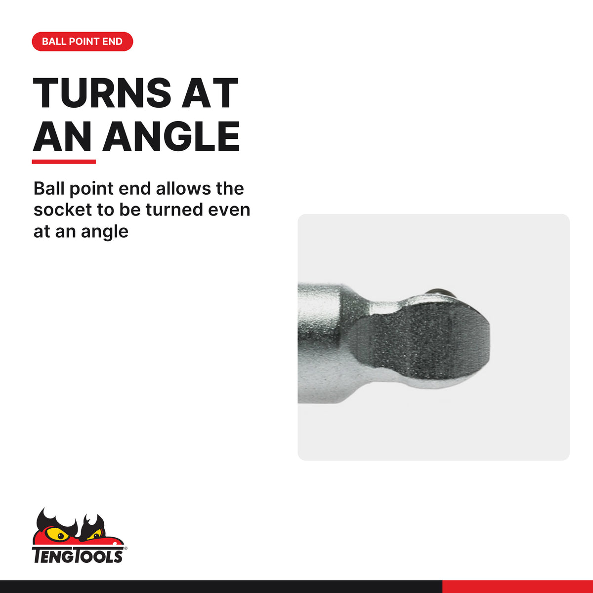 Teng Tools M380020W-C 3/8" Drive Wobble Extension Bar, ball point end allows the socket to be turned even at an angle