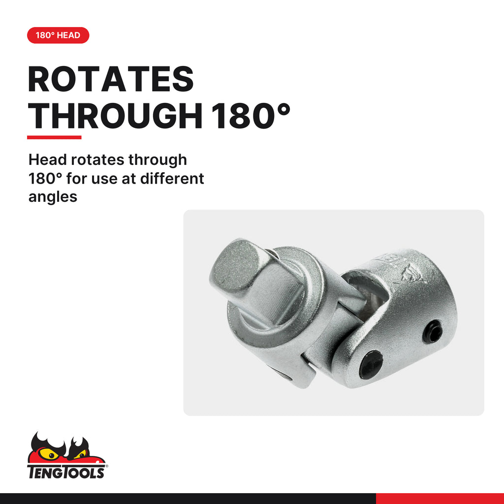 Teng Tools M380030-C 3/8 Inch Drive Universal Joint, 3/8 Universal, head rotates through 180° for use at different angles