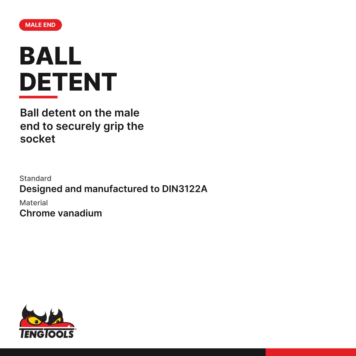 Teng Tools M380050-C 3/8 Inch Drive Sliding T-Bar, ball detent on the male end to securely grip the socket