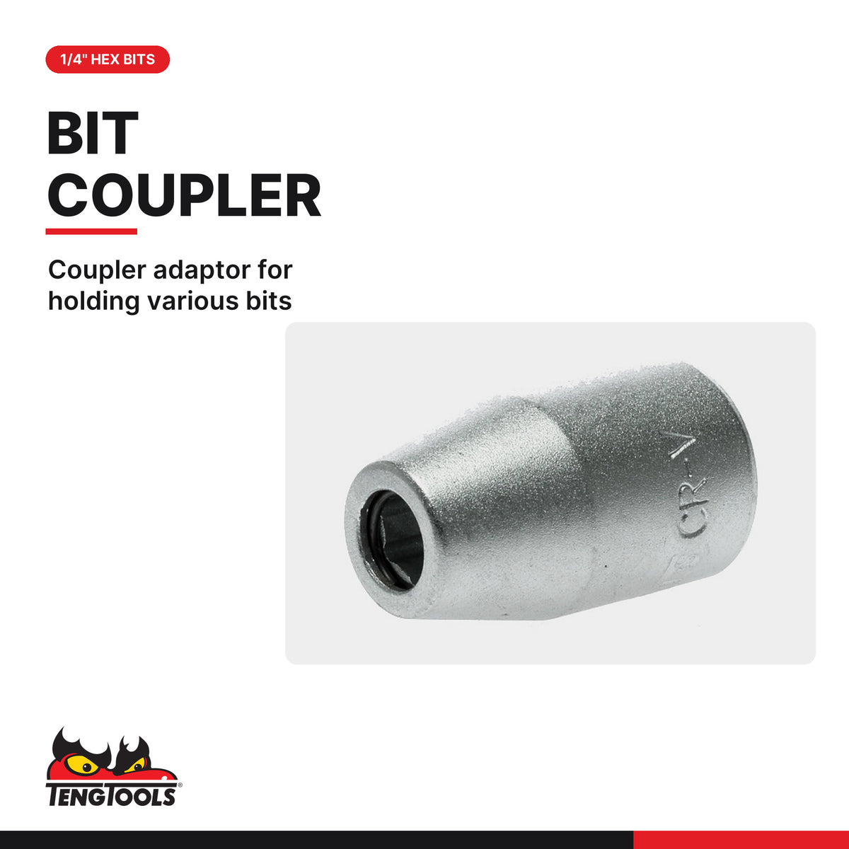 Teng Tools M380060-C 3/8 Inch Drive Coupler Adaptor For 1/4 Inch Drive, coupler adaptor for holding various bits