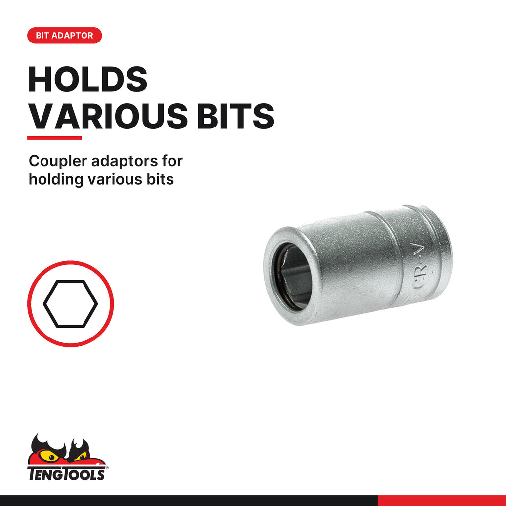Teng Tools M380061-C 3/8 Inch Square Drive to 10 mm Hex Bit Coupler, coupler adaptors for holding various bits