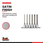 Teng Tools M3806 3/8" Long Ribe® Bit Socket Clip Rail Set 6 Pieces, satin finish for a better grip when handling the socket