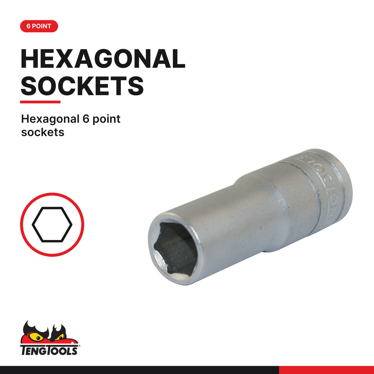 Teng Tools M3807 3/8" Deep Socket Clip Rail Set 6 pt 7 Pieces, hexagonal 6 point sockets