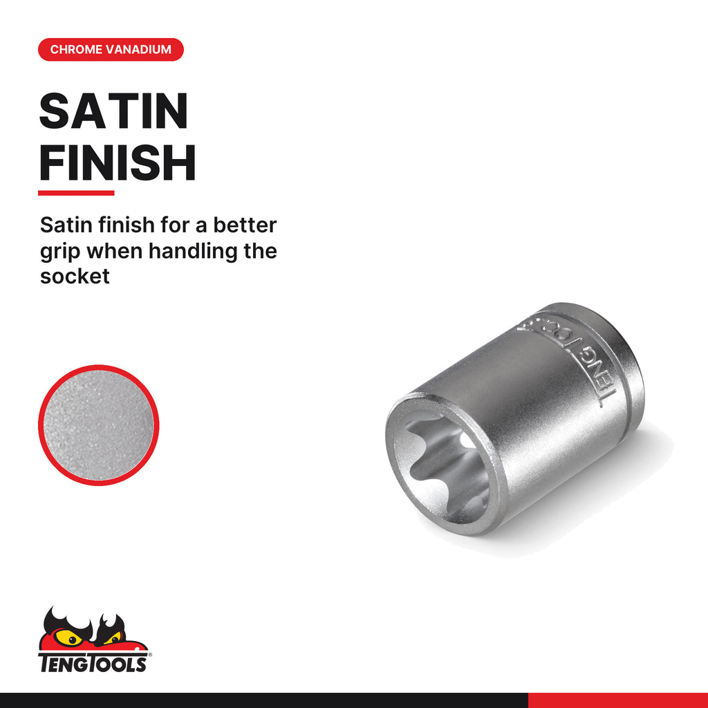 Teng Tools M380712-C 3/8 Drive External Torx Socket, satin finish for a better grip when handling the socket
