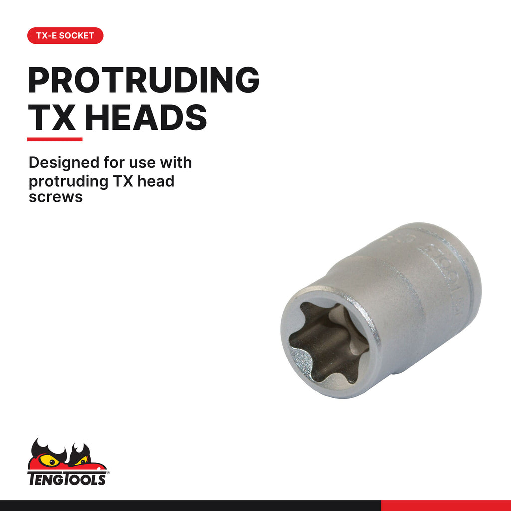 Teng Tools M380716-C 3/8 Drive External Torx Socket, designed for use with protruding TX head screws