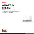 Teng Tools M3809 3/8" Long Hex Bit Socket Clip Rail Set 9 Pieces, what's in the set