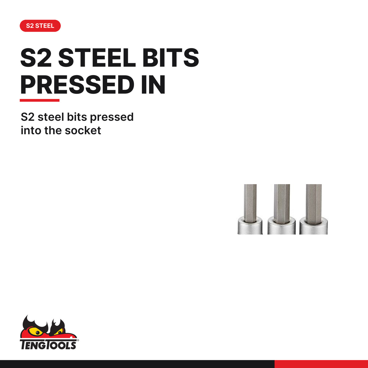 Teng Tools M3809TX 3/8" Long TX Bit Socket Clip Rail Set 9 Pieces, S2 steel bits pressed into the socket