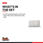 Teng Tools M3809TX 3/8" Long TX Bit Socket Clip Rail Set 9 Pieces, what's in the set
