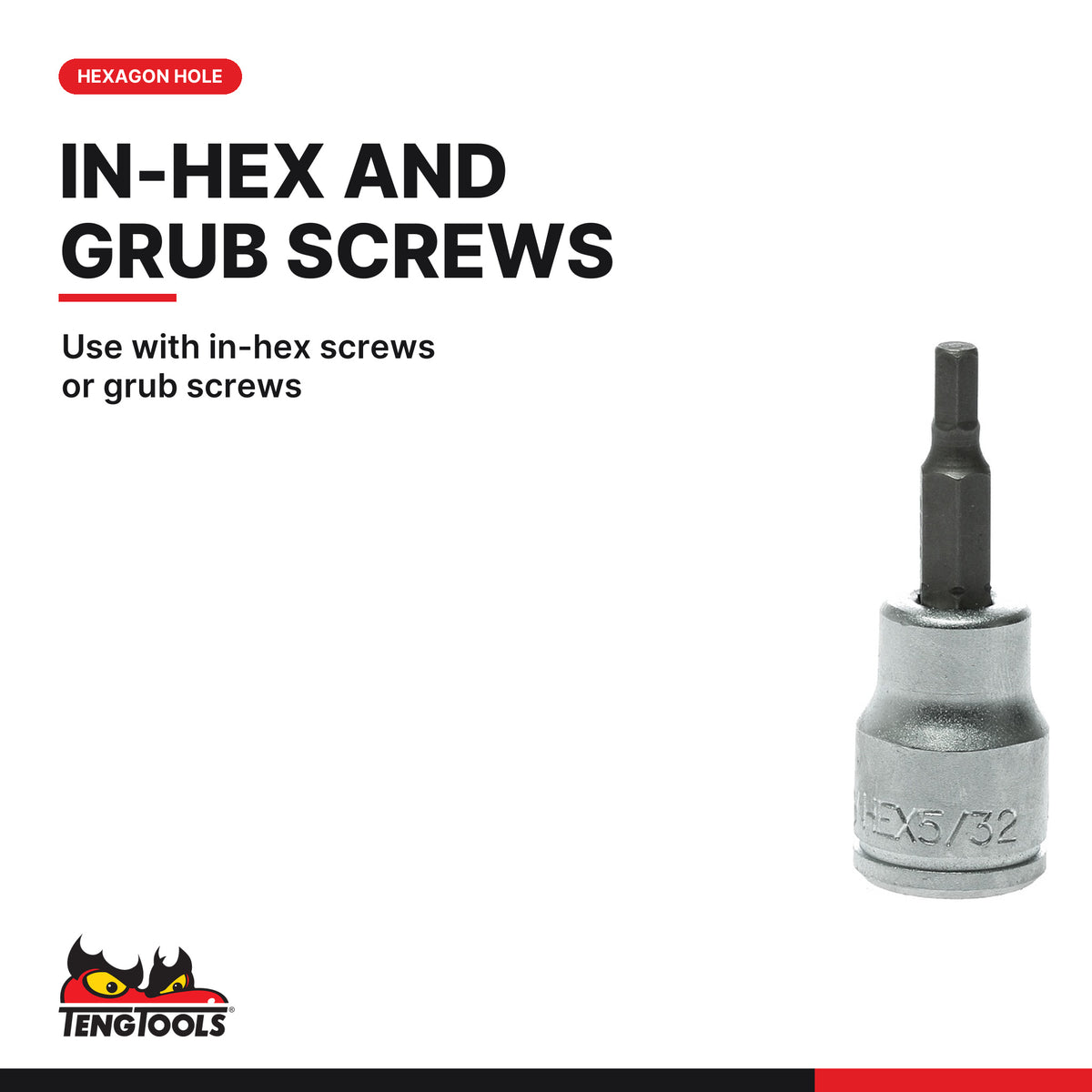 Teng Tools M3811 3/8" Hex Bit Socket Clip Rail Set AF 8 Pieces, use with in-hex screws or grub screws