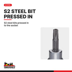 Teng Tools M381210-C 3/8 Inch Drive Tamper Proof Torx TPX Chrome, S2 steel bits pressed in to the socket