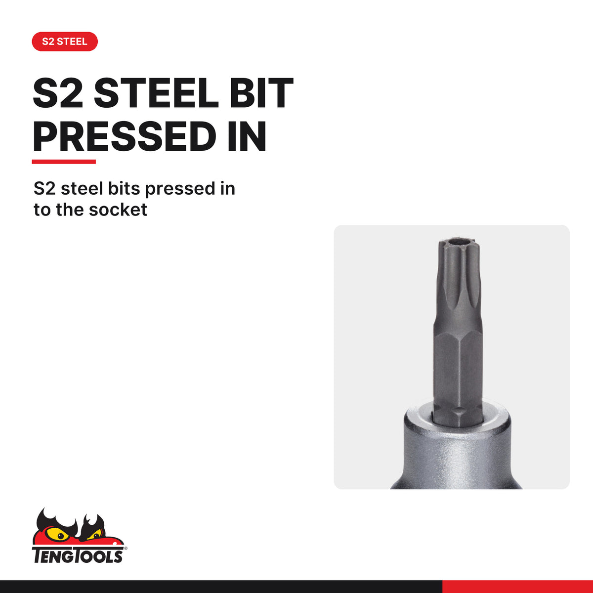 Teng Tools M381210-C 3/8 Inch Drive Tamper Proof Torx TPX Chrome, S2 steel bits pressed in to the socket