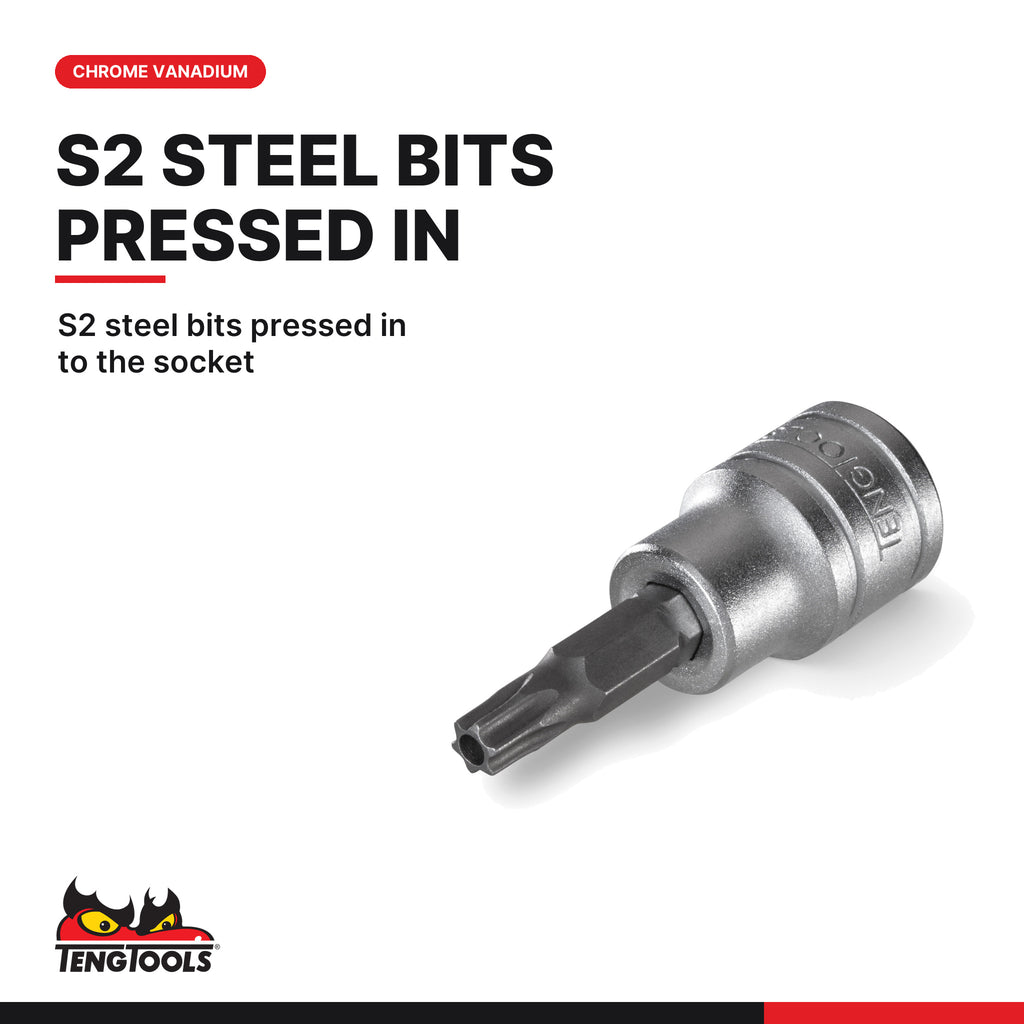 Teng Tools M381225-C 3/8 TPX Bit Socket TPX25, S2 steel bits pressed in to the socket