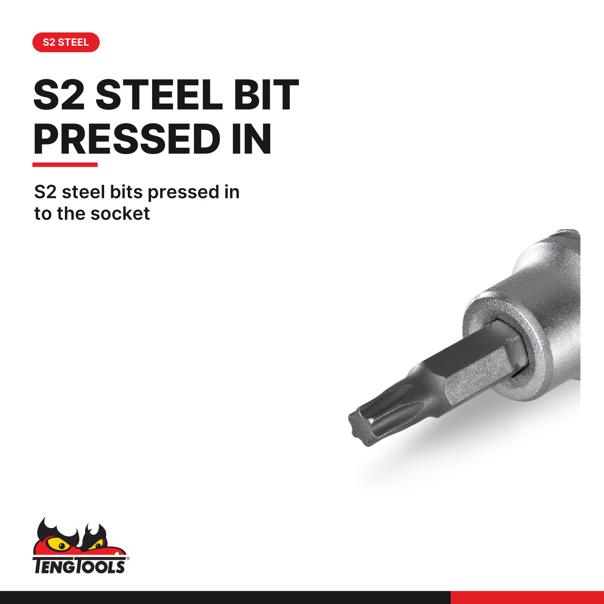 Teng Tools M381230T-C 3/8" TX Bit Socket TX30, S2 steel bits pressed in to the socket