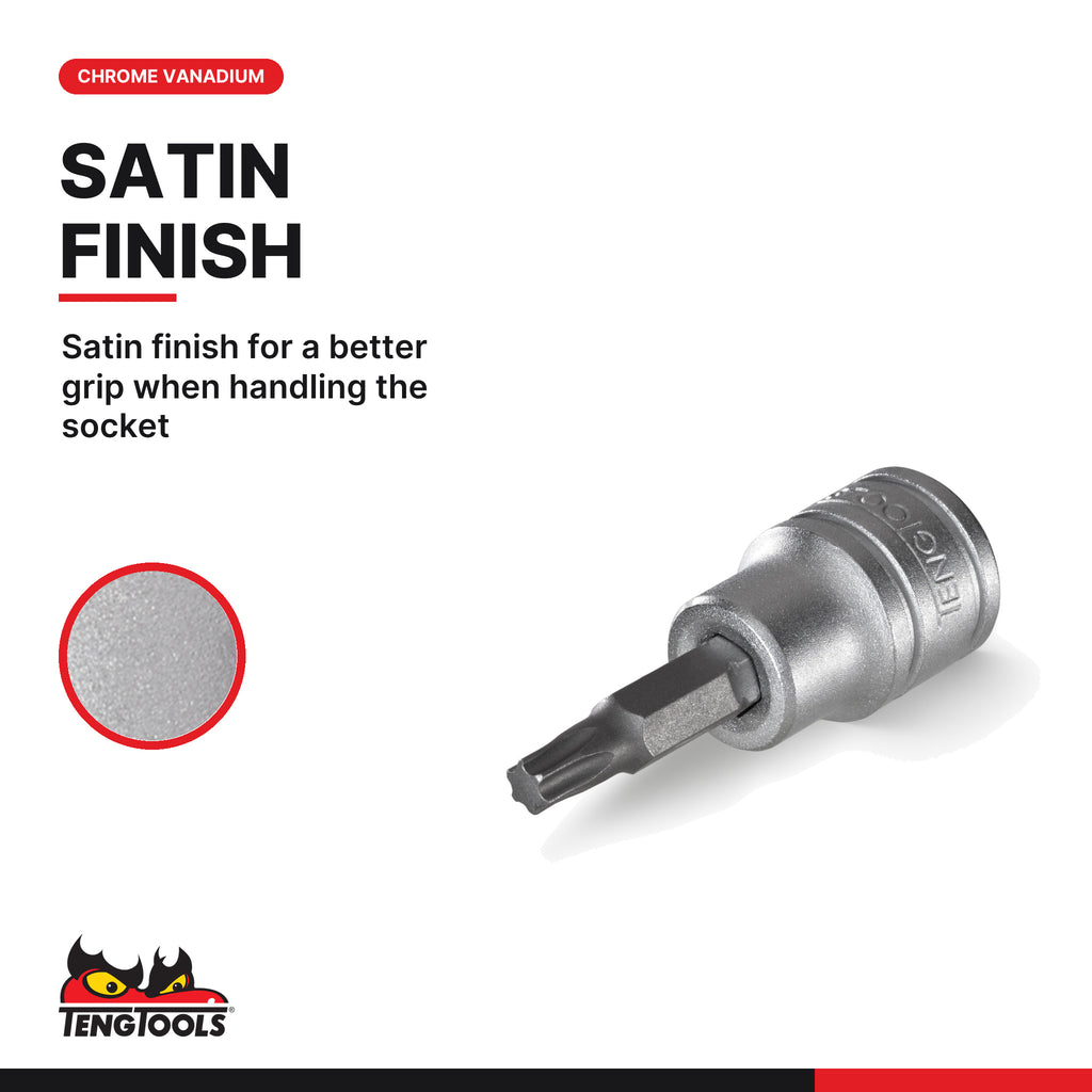 Teng Tools M381230T-C 3/8" TX Bit Socket TX30, satin finish for a better grip when handling the socket