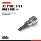 Teng Tools M381240-C 3/8 Inch Drive TPX40 Torx Plus Bit Socket, S2 steel bits pressed in to the socket