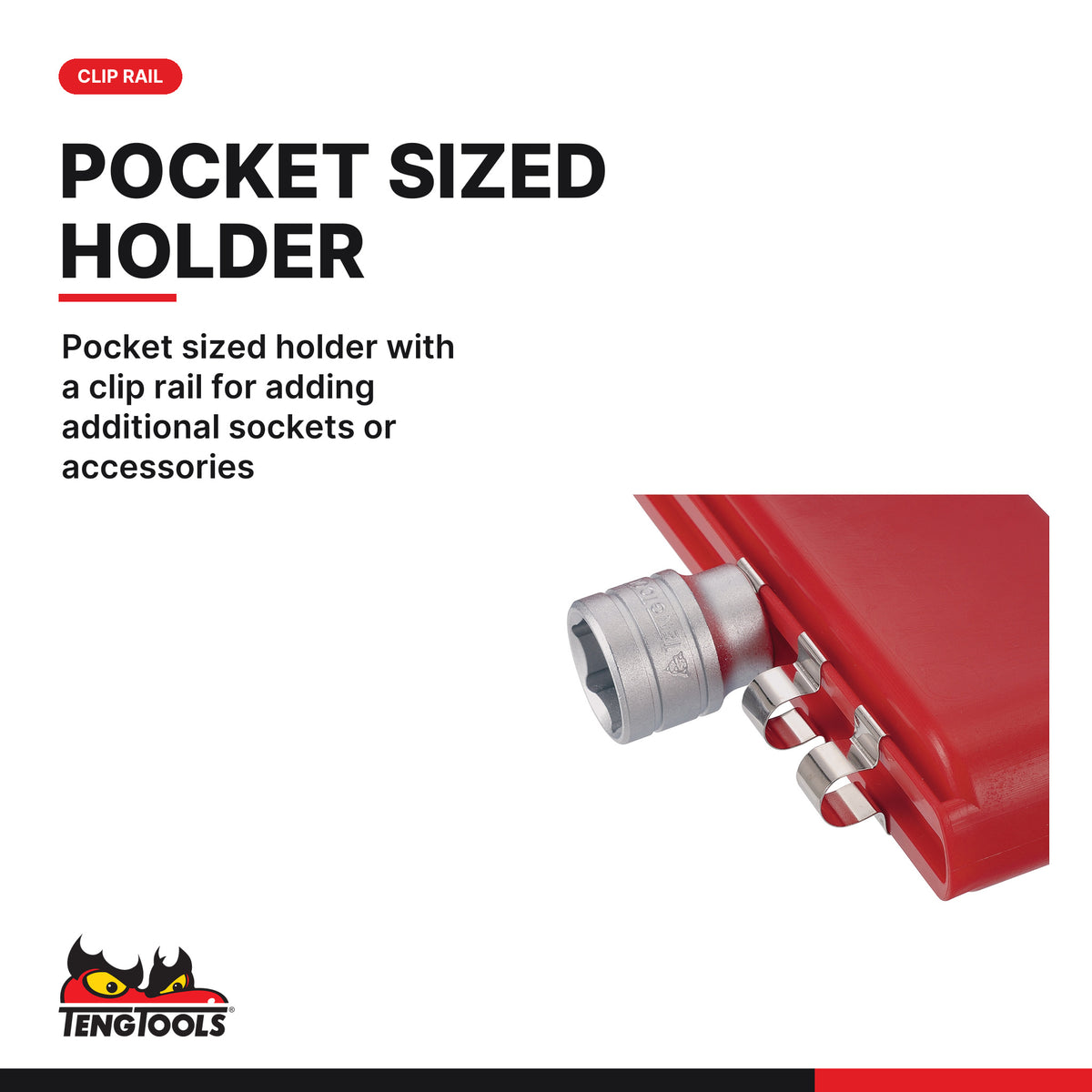 Teng Tools M3812N1 3/8" Socket Set 6 pt 12 Pieces, pocket sized holder with a clip rail for adding additional sockets or
