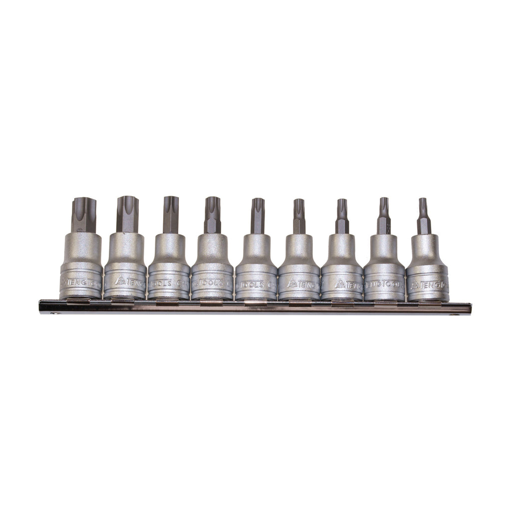 Teng Tools M3813TPX 9 Piece 3/8 Inch Drive TPX Socket Set (TPX10-TPX50) on a white background