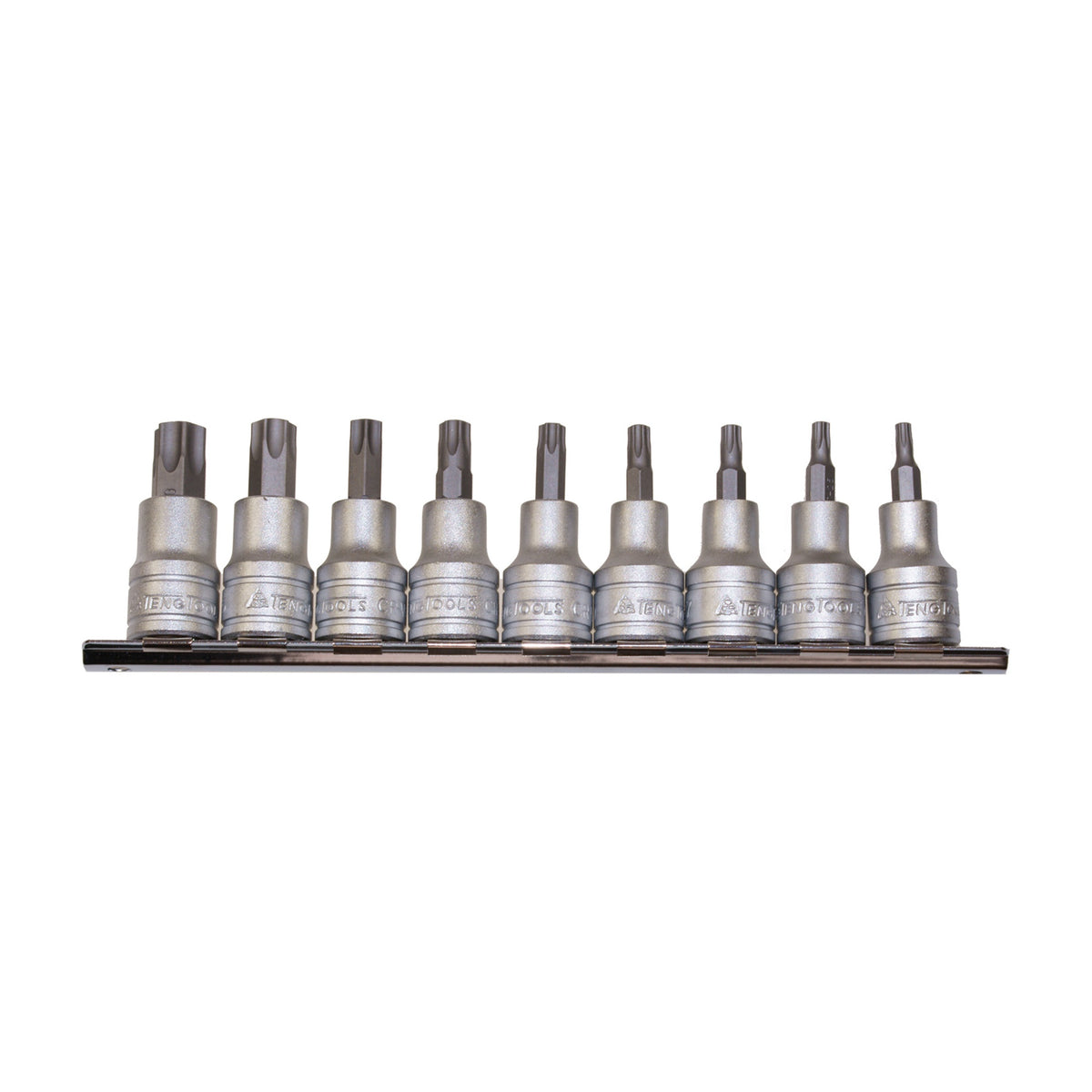 Teng Tools M3813TPX 9 Piece 3/8 Inch Drive TPX Socket Set (TPX10-TPX50) on a white background