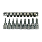 Teng Tools M3813TX 9 Piece 3/8 Inch Drive Torx Bit Socket Set with Clip on a white background