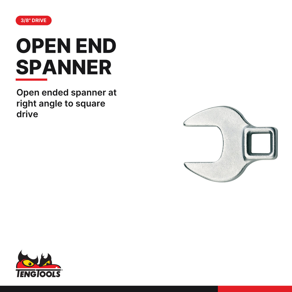 Teng Tools M386510-C 3/8 Drive Metric Crow Foot Wrench 10-19mm, open ended spanner at right angle to square drive