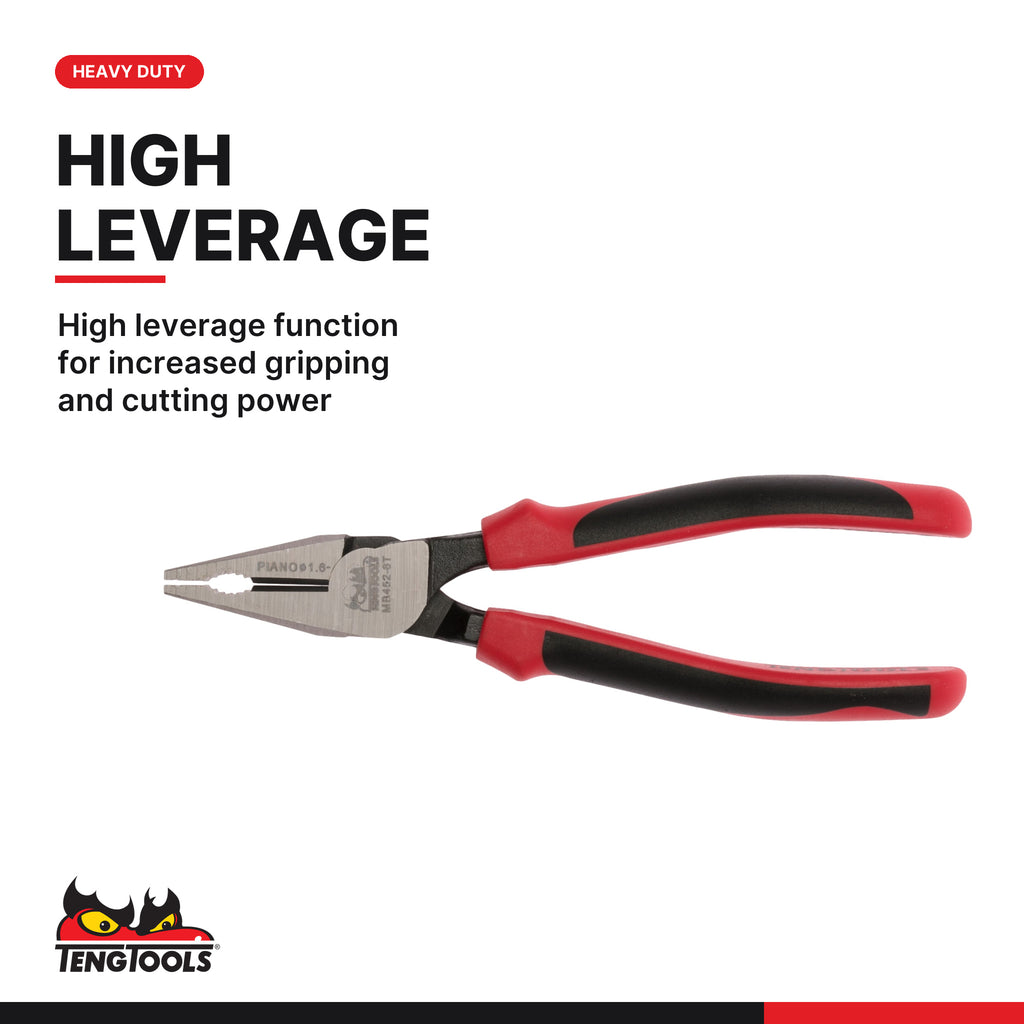 Teng Tools MB452-6T 170-200mm Heavy Duty Combination Pliers, high leverage function for increased gripping and cutting power