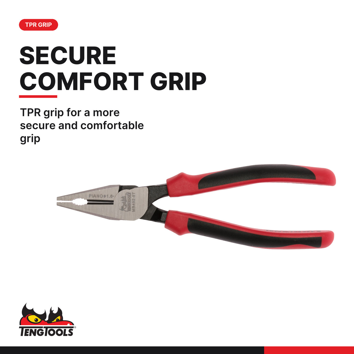 Teng Tools MB452-6T 170-200mm Heavy Duty Combination Pliers, TPR grip for a more secure and comfortable grip