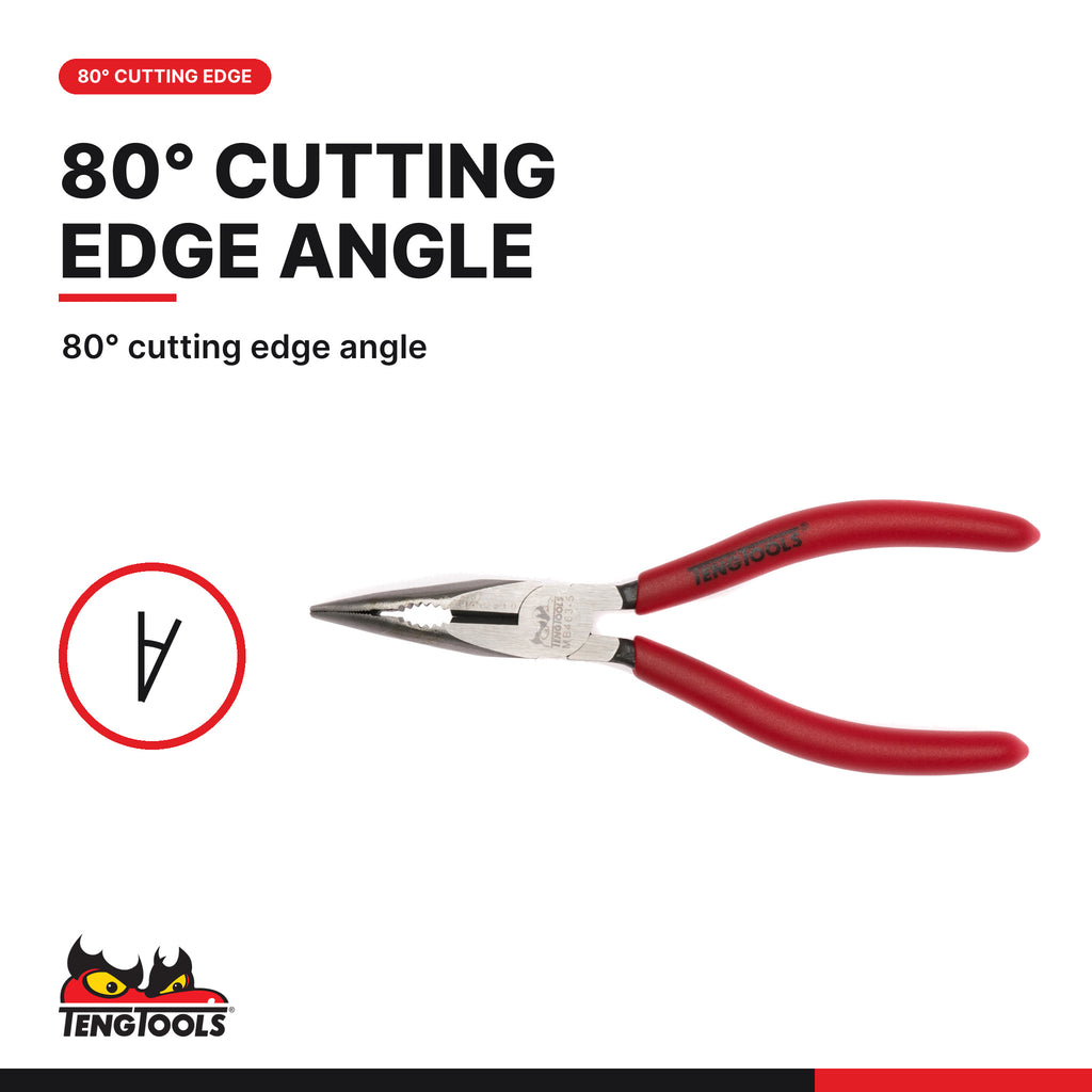 Teng Tools MB463-5 Bent Long Nose Pliers 140-200mm CrMo Angled Needle, 80° cutting edge angle