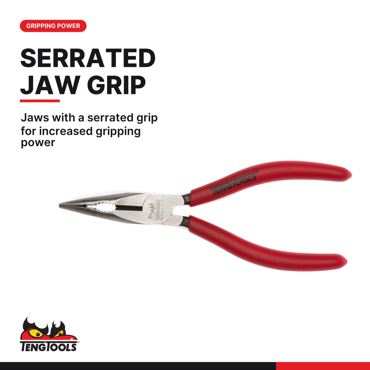 Teng Tools MB463-5 Bent Long Nose Pliers 140-200mm CrMo Angled Needle, jaws with a serrated grip for increased gripping power