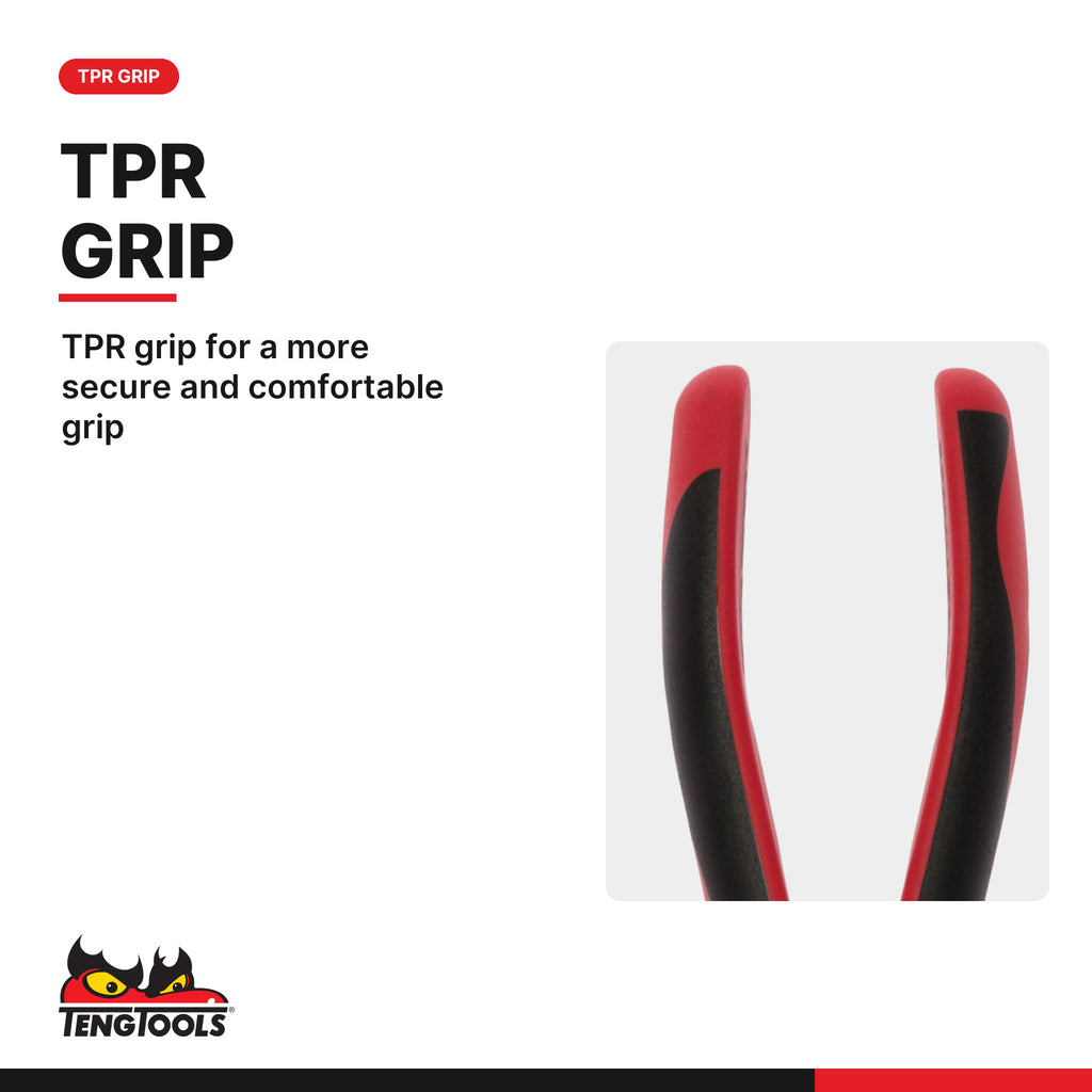 Teng Tools MB463-8T 200 mm Long Nose Pliers Bent Jaw TPR Grip CrMo, TPR grip for a more secure and comfortable grip