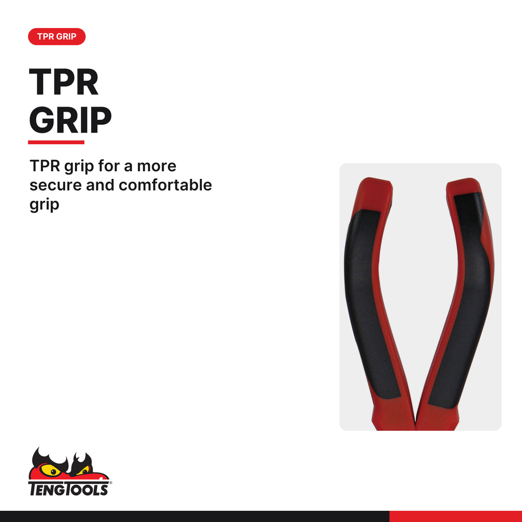 Teng Tools MB464-6T 170 mm CrMo Flat Nose Pliers with Ergonomic TPR, TPR grip for a more secure and comfortable grip
