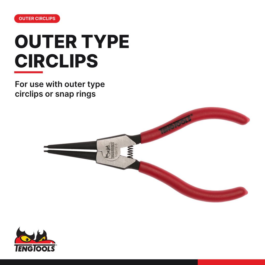 Teng Tools MB472-5 145-240mm Chrome Vanadium Straight Jaw Outer Circlip, for use with outer type circlips or snap rings