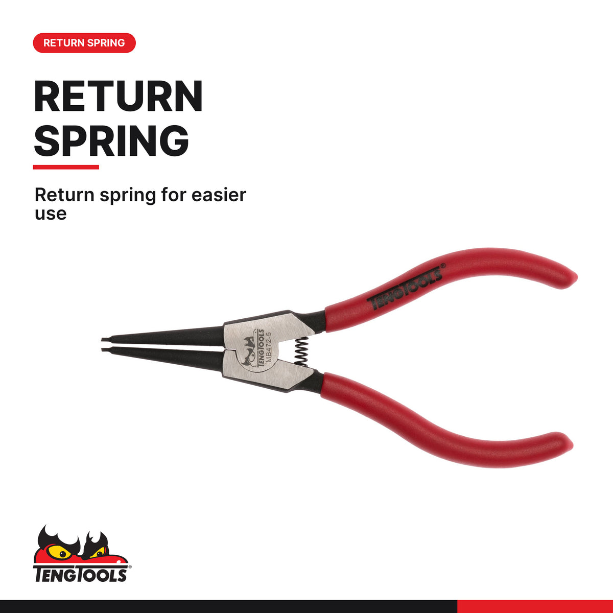 Teng Tools MB472-5 145-240mm Chrome Vanadium Straight Jaw Outer Circlip, return spring for easier use