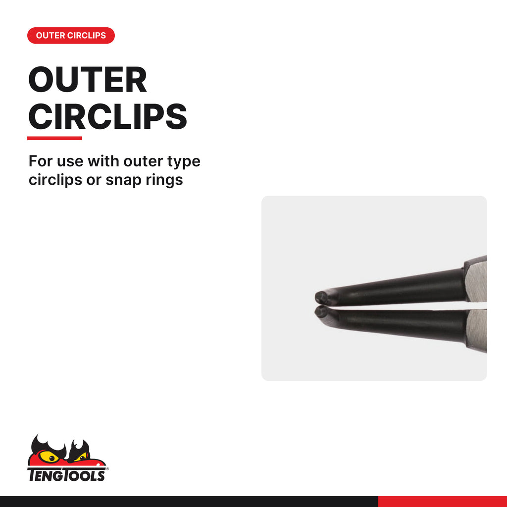 Teng Tools MB473-5 Outer Bent Snap Ring Pliers, for use with outer type circlips or snap rings