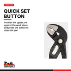 Teng Tools MB481-10Q 245 mm Quick Set Water Pump Plier, position the upper jaw against the work piece and press the button
