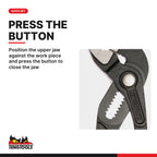 Teng Tools MB481-10TQ 10 Inch TPR Grip Quick Set Slip Joint / Water, position the upper jaw against the work piece and press