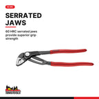 Teng Tools MB482-10Q 185-250mm Quick-Adjust Water Pump Pliers, 60 HRC serrated jaws provide superior grip strength