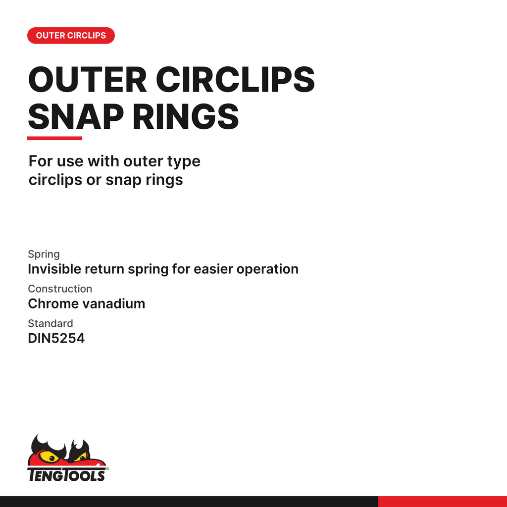 Teng Tools MBE473-5 External Bent Snap Ring Pliers 125-220mm, for use with outer type circlips or snap rings