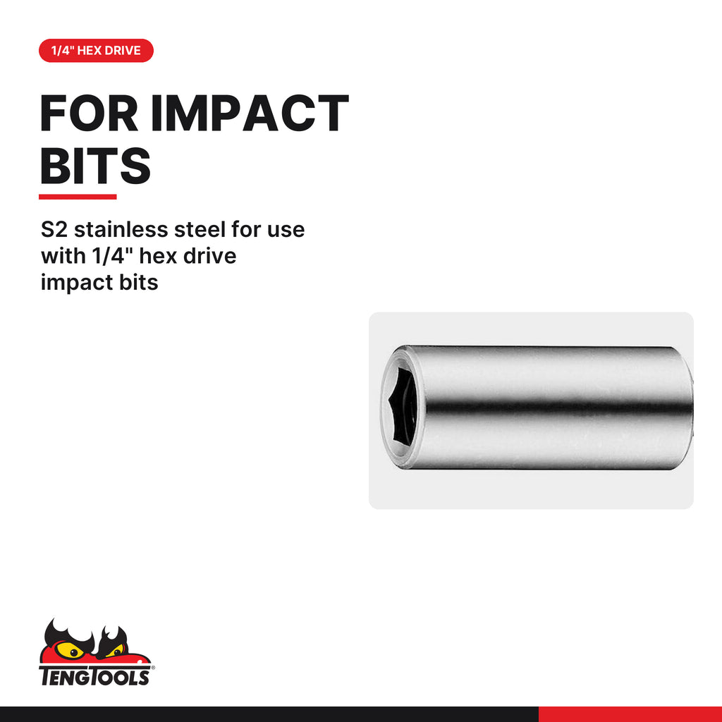 Teng Tools MBHI14 1/4 Inch Hex Drive Magnetic Impact Bit Holder, S2 stainless steel for use with 1/4" hex drive impact bits