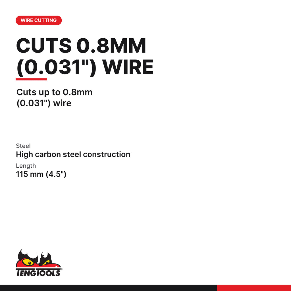 Teng Tools MBM441 115 mm Mini Side Cutting Pliers, cuts up to 0.8mm (0.031") wire