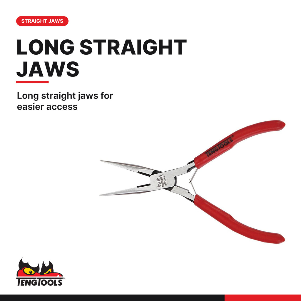 Teng Tools MBM461 140 mm Mini Long Nose Pliers, long straight jaws for easier access