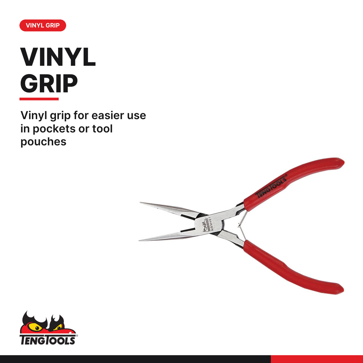 Teng Tools MBM461 140 mm Mini Long Nose Pliers, vinyl grip for easier use in pockets or tool pouches