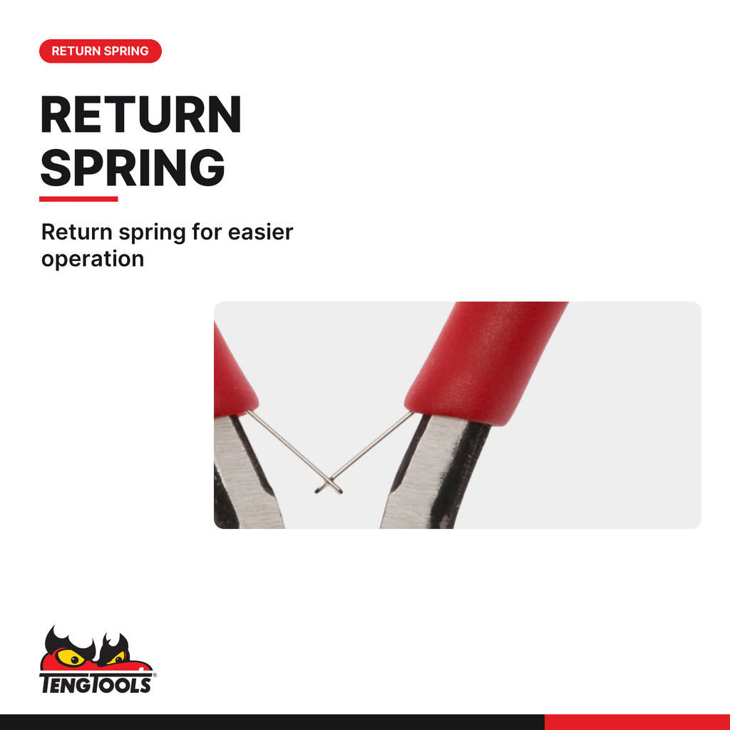 Teng Tools MBM467 125 mm Mini Round Nose Plier, return spring for easier operation