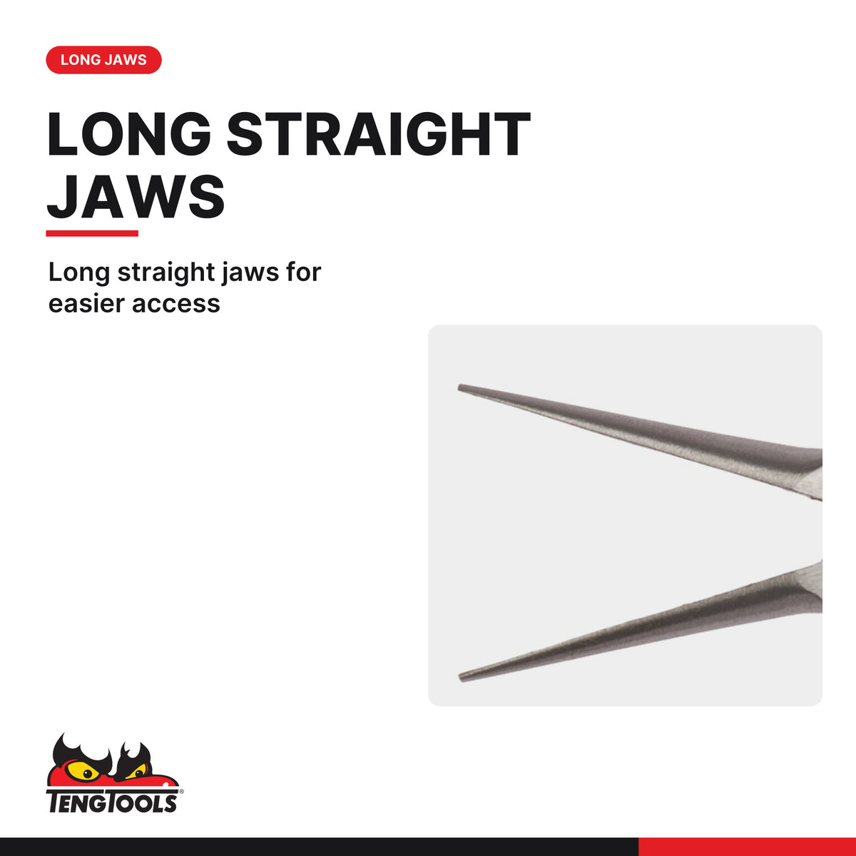 Teng Tools MBM468 140 mm Mini Needle Nose Plier, long straight jaws for easier access