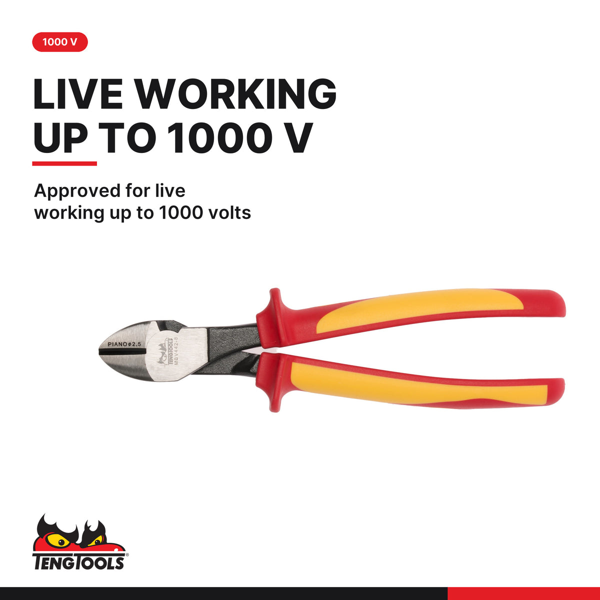 Teng Tools MBV441-6 Insulated Side Cutting Pliers 160-205mm, approved for live working up to 1000 volts