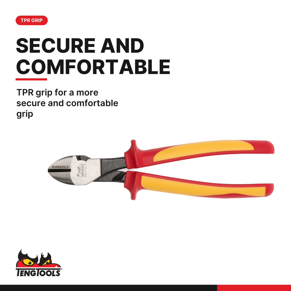 Teng Tools MBV441-6 Insulated Side Cutting Pliers 160-205mm, TPR grip for a more secure and comfortable grip