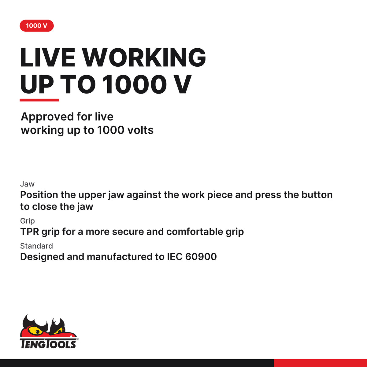 Teng Tools MBV482-10Q 260 mm Insulated Water Pump Pliers, approved for live working up to 1000 volts
