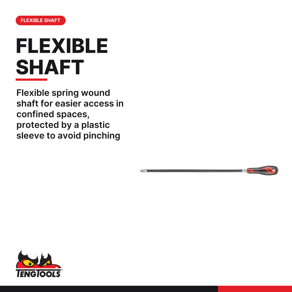 Teng Tools MD514L 1/4 Extra Long Flexible Socket Driver 555mm, flexible spring wound shaft for easier access in confined