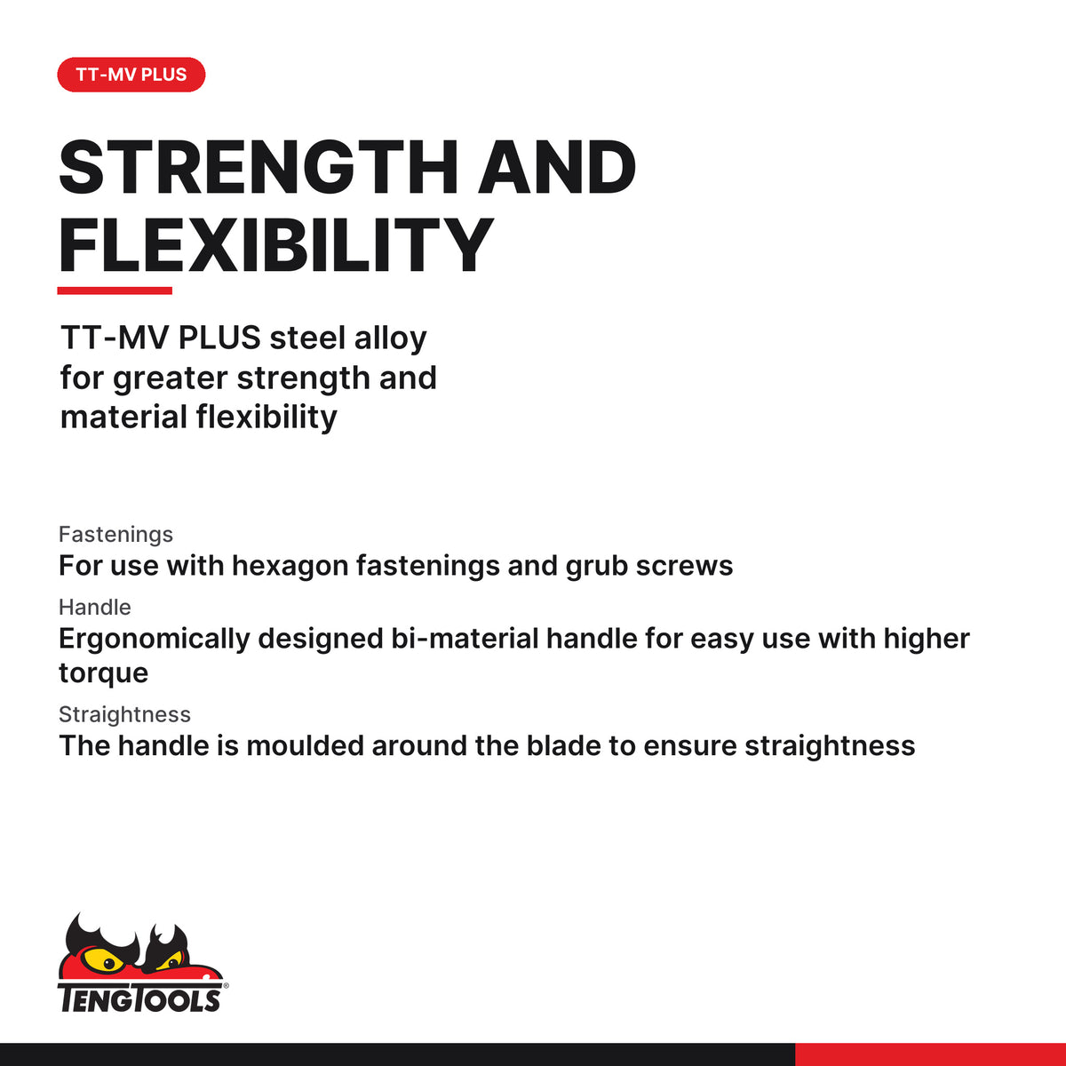 Teng Tools MD7020HN 2-3mm Hex Screwdriver, TT-MV PLUS steel alloy for greater strength and material flexibility
